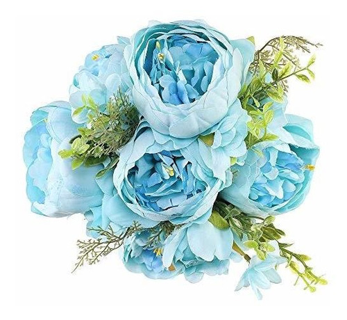 Flores Artificiales De Seda/ Ramo De Peonias / Azul Cielo | Envío gratis
