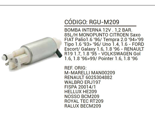 Imagen 2 de 10 de Bomba De Combustible Interna 12v 1,2 Bar 85 L/h Monopunto