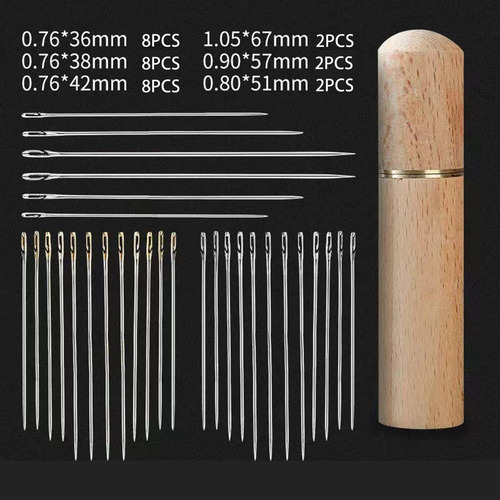 4 X 30x Sewing Needles, Threading Needles In Beech Wood Box