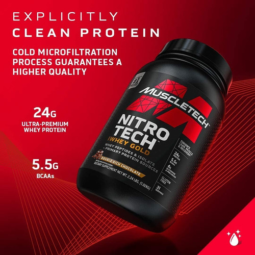 Nitro Tech 100% Whey Gold Muscletech Proteína 2 Lb Double Rich Chocolate