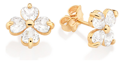 Brinco Flor Rommanel Com Zircônia Banhado A Ouro - 527193