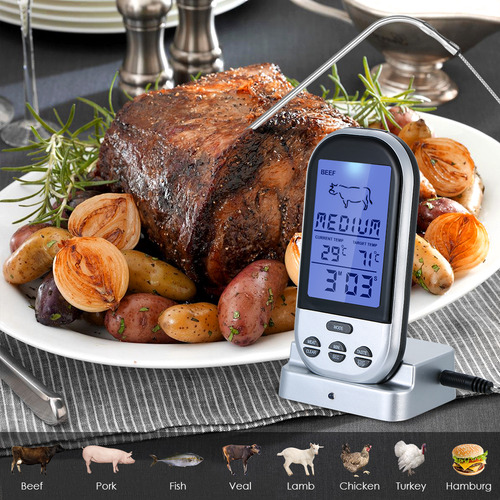 Termómetro Inalámbrico Para Carne Con Pantalla Lcd De Sonda