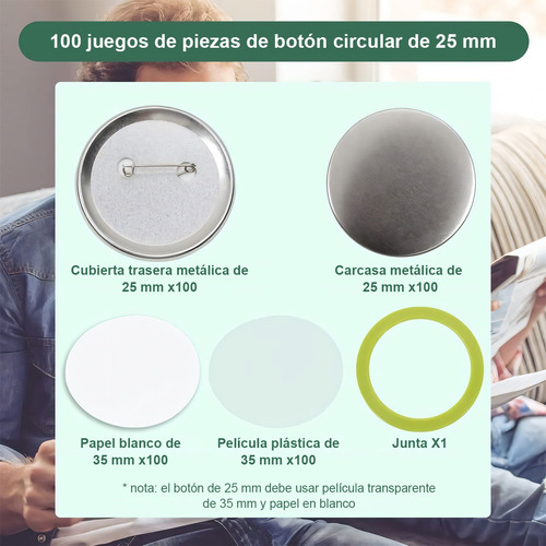 100 Botones 25mm Chapita Alfiler Metal Filimina Insumo / Uss