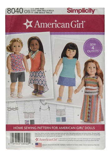 American Girl Ropa Muñeca Para 18 Inch Tamaño:  Patron 8040