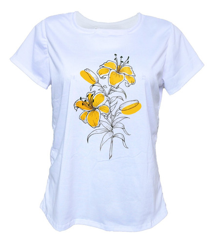 Blusa Playera Casual Mujer Flor Azucena Manchas Amarillas