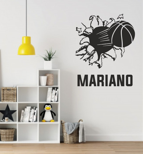 Vinilo Decorativo Pelota Basquet Rompe Pared + Nombre