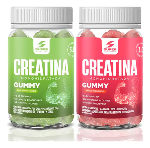 Kit 2 Gummy Creatina 3g Sabor Morango E Uva Verde
