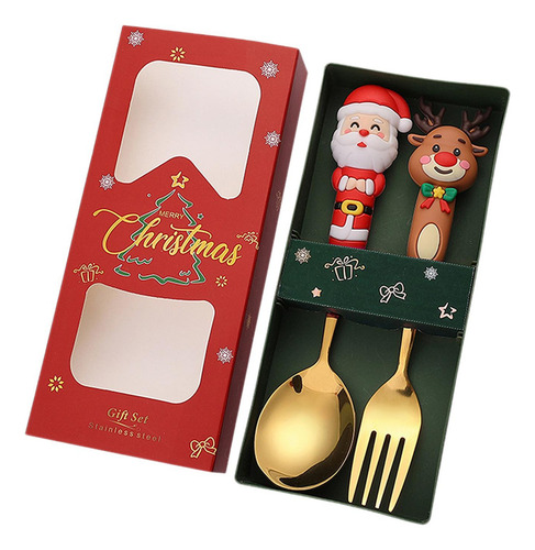 2 Juego De Cucharas Y Tenedores Navideños, Juego De 2c