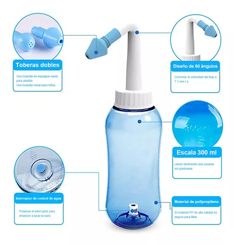 Limpiador Nasal - 300ml lavado nasal botella con 40 paquetes de sal, Lavado  Nasal Irrigación Nasal Para Adultos & Niños (40 paquetes)