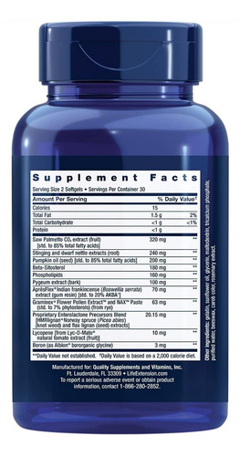 Life Extension Ultra Prostate Fórmula Próstata Saw Palmetto