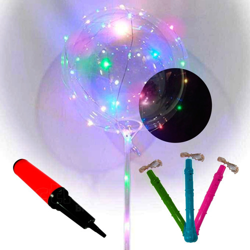 Imagem 1 de 8 de Balão De Led Transparente C/ Vareta Kit 6 Un + Bomba De Ar