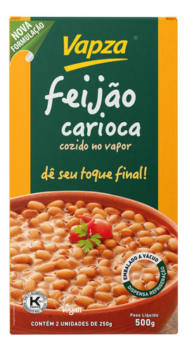 Feijão Carioca Cozido no Vapor Vapza Caixa 500g 2 Unidades