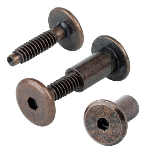 Tornillo Conector Tuerca Union Mueble Bronce 2.5cm1/4 100pzs