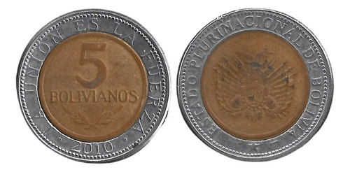 Nvs-moneda Bolivia 5 Bolivianos Edo. Pluri. 2010 Bimetálica (Usado)