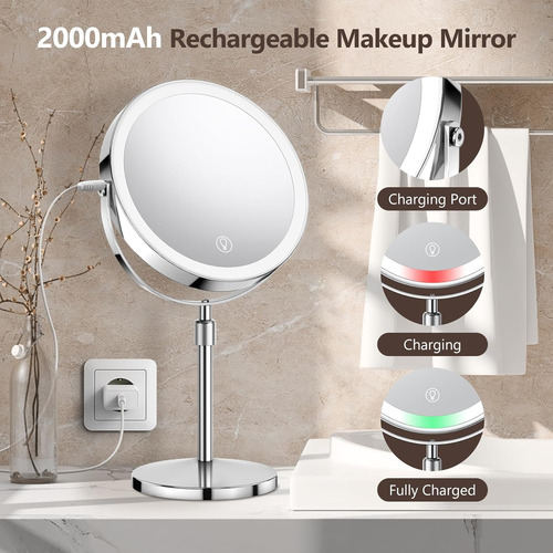 Espejo Cosmético Iluminado Con Soporte 3 Luces De Color