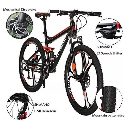 Bicicleta de montaña para adultos, bicicletas de exterior de acero de alto  carbono, bicicleta de 21 velocidades, suspensión completa MTB, engranajes