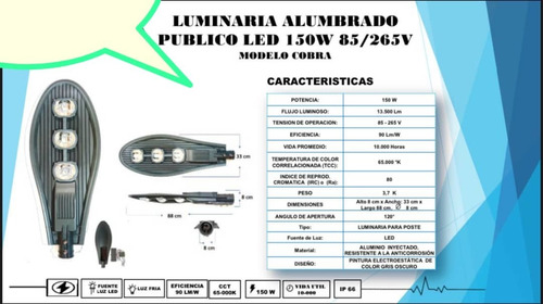 Lámparas Cobra Para Alumbrado Público De 100w. 150w.  200w.