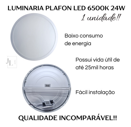 Plafon Painel Redondo Sobrepor 24w Branco Frio 6500k Bivolt