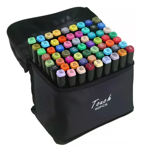 Conjunto Canetas Marcador Canetinha Ponta Dupla 60 Cores Kit Cor ...