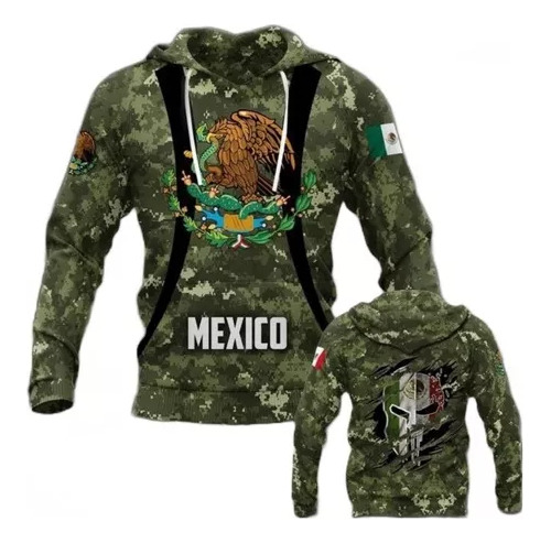 Sudadera Con Capucha Verde Nativa Del Ejército Mexicano Tl10