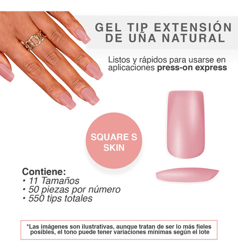 Gel Tips Uñas Postizas Square S Skin Gloss Over Caja 550pz