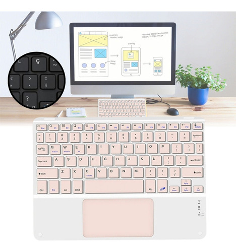 Kit Teclado + Mouse Bluetooth Para Tablet Samsung A9+11 X210 Cor Rosa