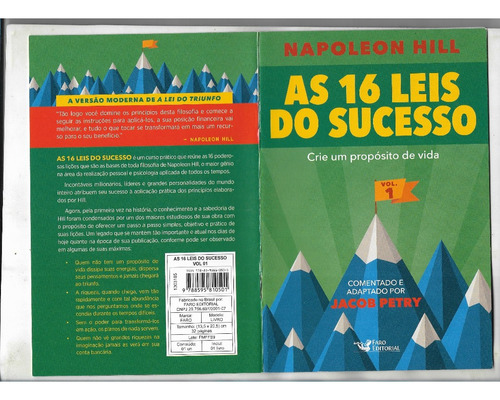 As 16 Leis Do Sucesso N° 1 - Propósito De Vida ( Ed. Faro-2019-36 Pgs Livreto Auto Ajuda ) Napoleon Hill / Jacob Petry (Usado)