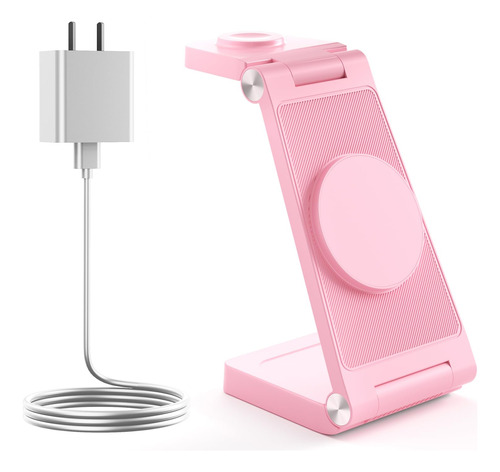 Soporte Magnetico Rosa Carga Inalambrica 3 En 1 Para iPhone