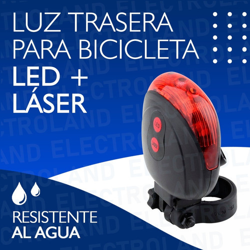 Imagen 3 de 10 de Luz Bicicleta Trasera 5 Leds + 2 Laser Indicador Carril