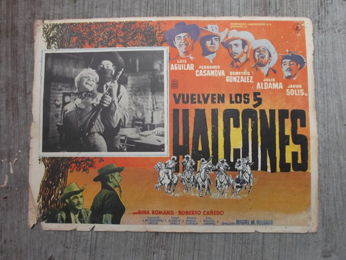 Vintage Cartel De Cine De Luis Aguilar Vuelven Los 5 Alcones