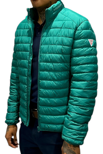 Chamarra Guess Puffer Con Logo Lateral Para Hombre Original