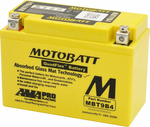 Batería Agm De 12 Voltios 9 Ah Motobatt Mbt9b4 Sellada Sin M