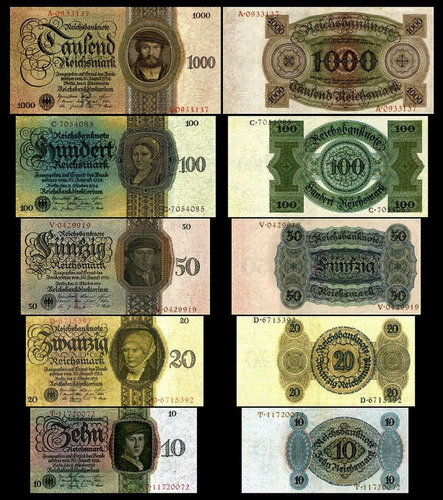 Lote 5 Pcs Alemania Weimar 1000-100-50-20-10 Rm 1924 Copia! 