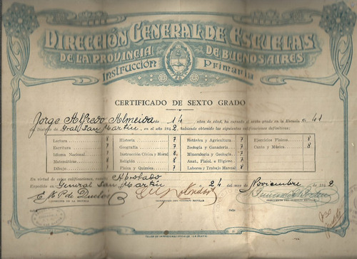 Antiguo Certificado Escolar Sexto Grado Bs.as 1942