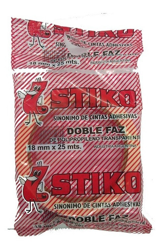 Cinta Adhesiva Bifaz Doble Faz Stiko 18 Mm X 25 Metros