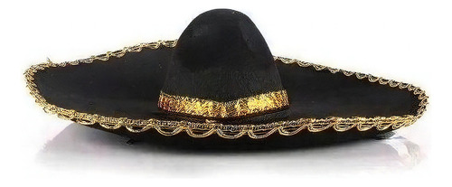 Chapéu Sombrero Mexicano Tequileiro Feltro Preto Tira Dourad