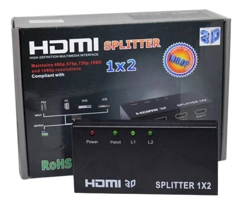 Splitter Hdmi 3d 1x2 Full Hd 2k Y 4k Repite La Imagen