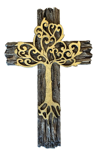 Cruz De Pared De Árbol De La Vida Espiritual En Capas Rústic