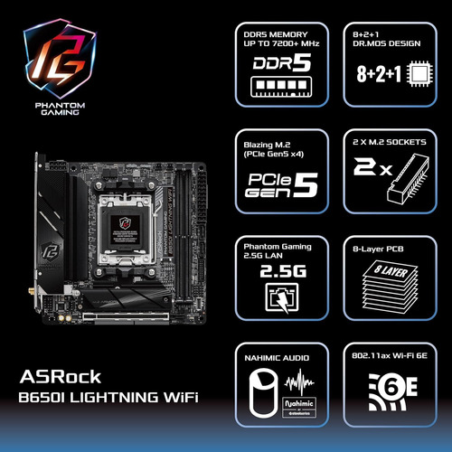 Asrock B650i Lightning Wifi 6e Amd Socket Am5 Ryzen B650 Ddr