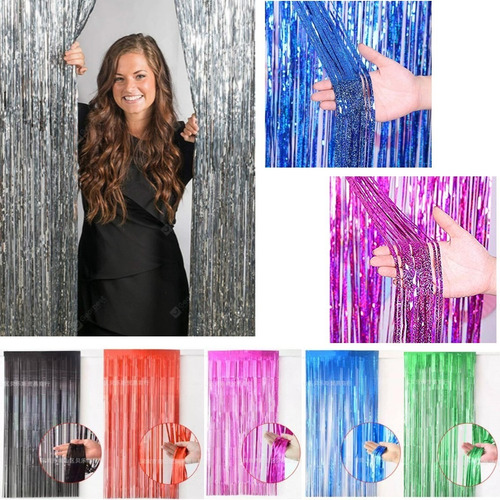 Cortina Metalizada Holografica Con Brillo X 1 - Decoracion