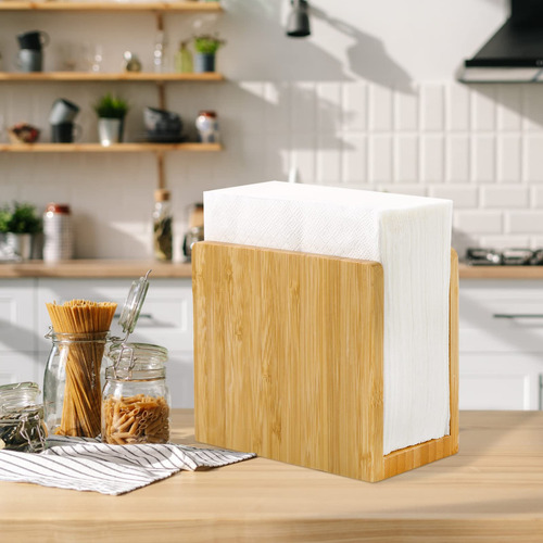 Servilletero Vertical De Bambú Natural Impermeable Para Mesa