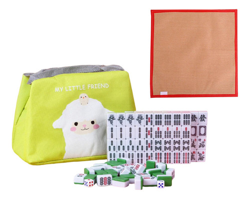 Fun Mini Mahjong Set Con Mantel Pequeño Juego De Mesa Verde