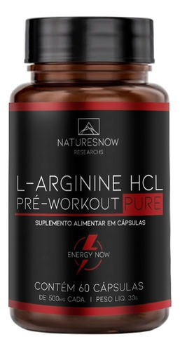 Arginina / L-arginine Hcl Pre Workout 60 Cáps - Natures Now Sabor Sem Sabor