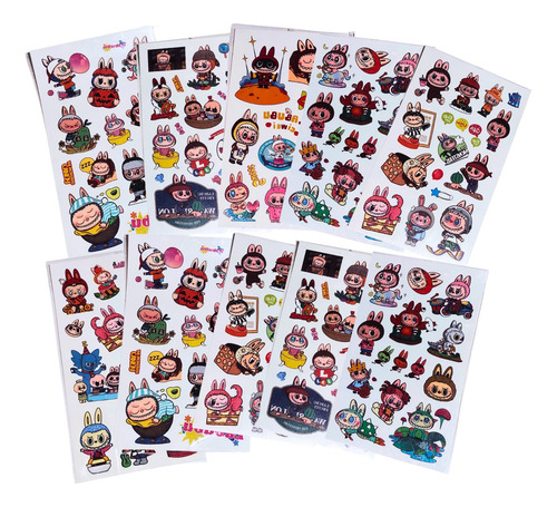 10 Planchas Tatuajes Temporales Labubu Sanrio Capibara Multicolor Labubu Monsters