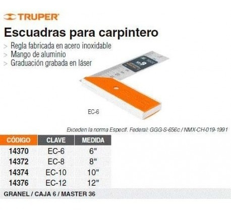 Escuadra Para Carpintero Medida 10pg Truper