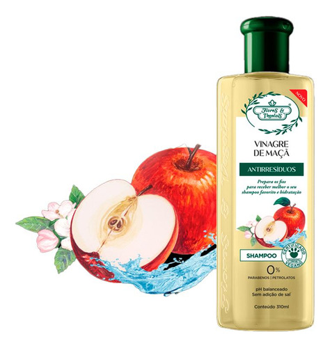 Shampoo Antirresíduo Flores E Vegetais Vinagre De Maçã 310ml