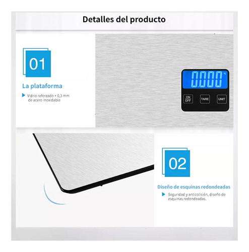 Báscula De Cocina Digital Acero Inoxidable Recargable 15kg