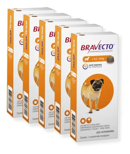 comprar Bravecto Combo 5 Unid 250 Mg Comprimido Cães 4,5 A 10 Kg