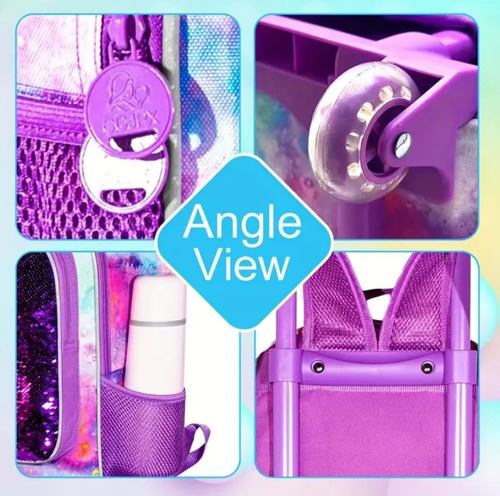 Conjunto De 3 Mochilas, Mochila Con Ruedas Para Niñas Morado Unicornio