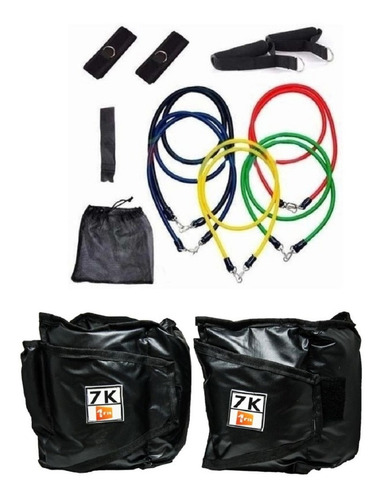 Kit Par De Caneleira 7kg + Extensor Elástico 11 Peças 1fit